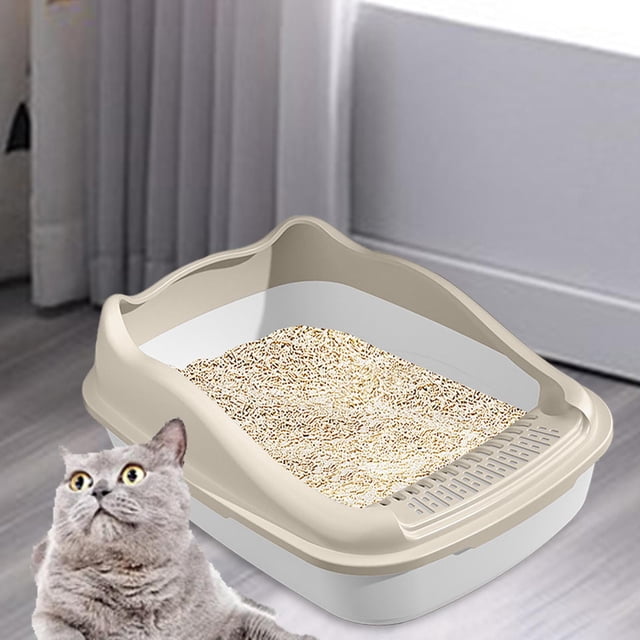 Caja de arena para gatos con tapa abierta, accesorios para jaula de arena, caja de arena para inodoro, recipiente profundo, inodoro para ir al baño, , Crema 15X12X Crema 15X12X6in
