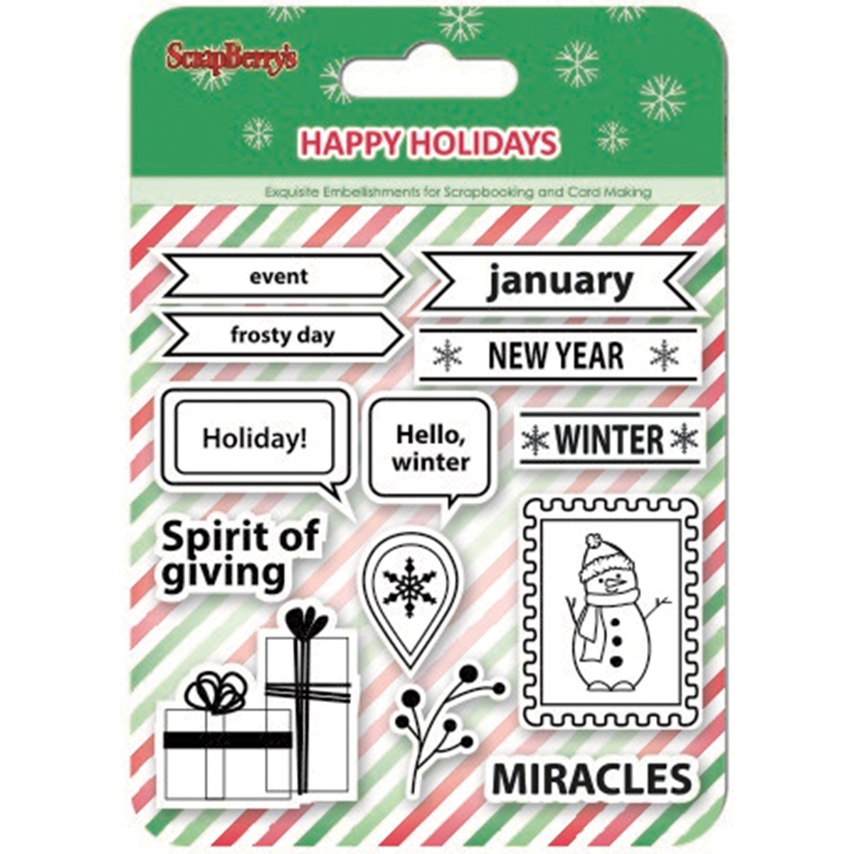 ScrapBerry's Happy Holiday Clear Stamps 4"X4"-Spirit Of Giving
