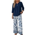 thumbnail image 2 of 2 Piece Sets for Women Elbow Sleeve Tops and Wide Leg Long Pants Lounge Sets Beach Vacation Clothes Airport Travel Matching Clothing, 2 of 6