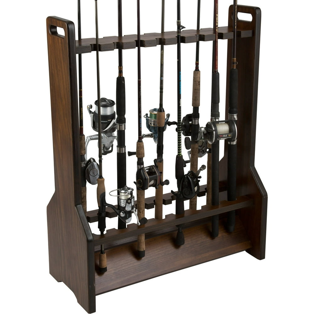 Rush Creek Creations Double Sided 16 Fishing Rod Wood Storage Rack