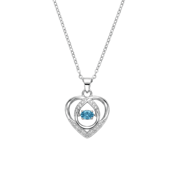 Blue Crystal Heart Pendant Necklace for Women, Cubic Zirconia Love Jewelry Gift for Her