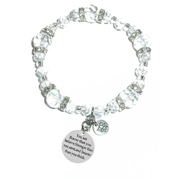 Hidden Hollow Beads - You Are Braver, Stronger, Smarter Charm Bracelet - Crystal Stretch