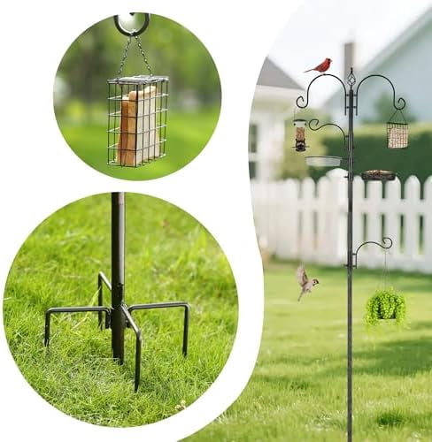 Bird Feeding Station Kit Bird Feeder Pole Wild Bird Feeder Hanging Kit Planter Hanger Multi Feeder Hanging with Metal Suet Feeder Bird Bath for Attracting Wild Birds