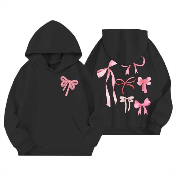 CHENge Girls Hoodies Size 10-12 Fashion Versatile Comfort Bow Print Design Lightweight Breathable Cowl Neck Hooded Sweatshirt Autumn/winter Outwear(Z2-Black,11-12Years)
