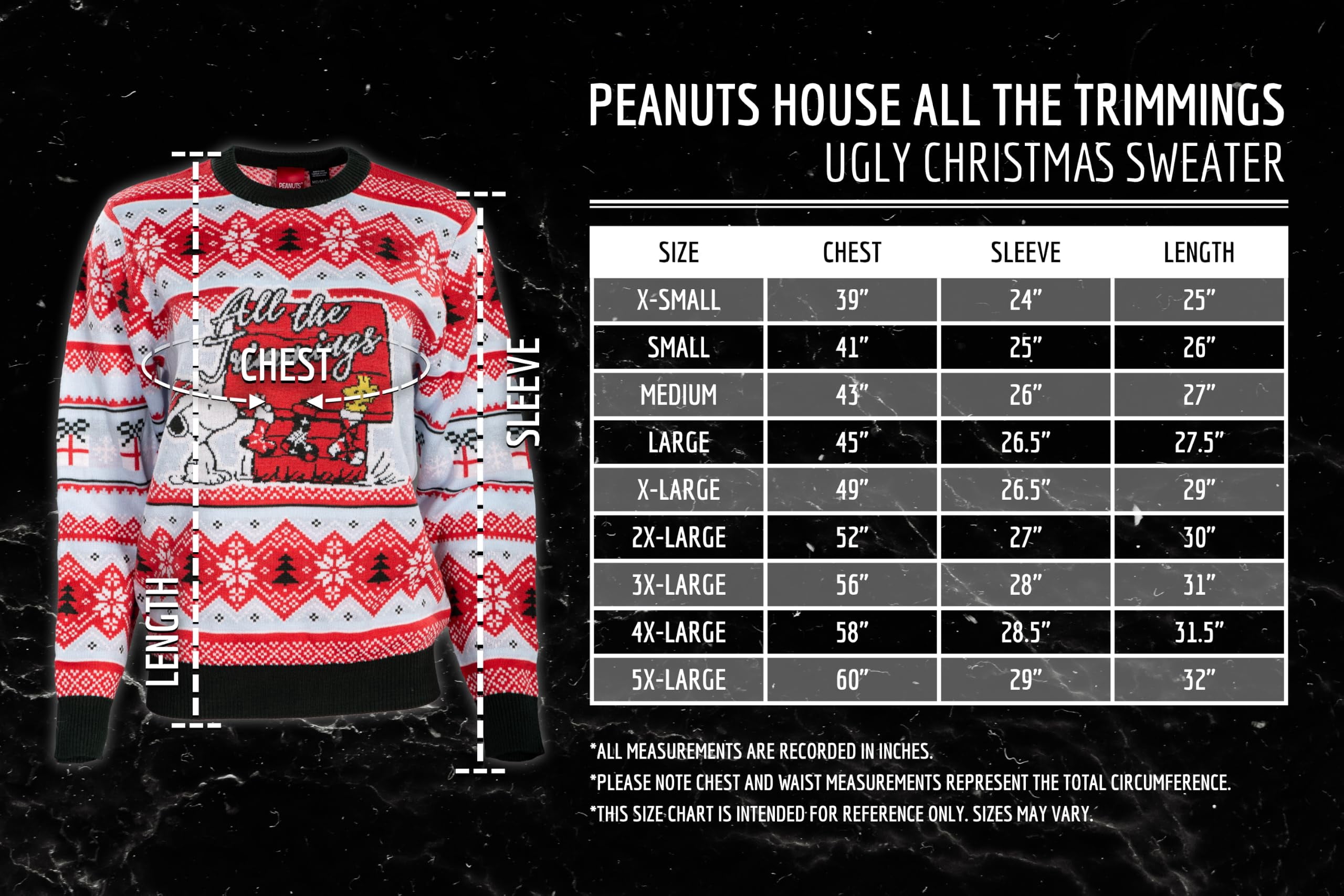 Peanuts House Snoopy and Woodstock All The Trimmings Adult Ugly Christmas Sweater