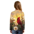 thumbnail image 2 of Xoenoiee Cardinal Daisy Flower Print Girl's Long Sleeve Shirts Tie Front Knot Tops Tee Crew Neck T Shirt Pullover Tunic Sweatshirt for Beach Vacation, 5-6 Year, 2 of 7