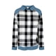 thumbnail image 4 of RKSTN Women's Plaid Print Sweatshirts Oversized Lapel Denim Patchwork Stitching Pullover Top Womens Casual Plus Size Turndown Collared Loose Long Sleeve T Shirts Trendy Retro Streetwear Sweatshirt, 4 of 5