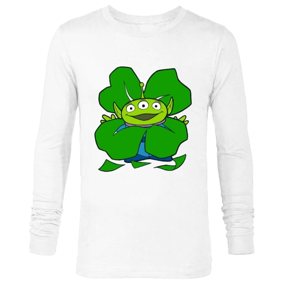 Disney and Pixar Toy Story Alien Shamrock St. Patrick’s Day - Long Sleeve T-Shirt for Men - Customized-White
