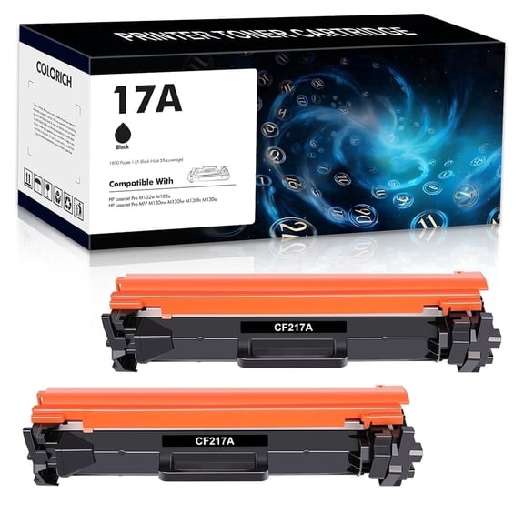 Colorich Compatible for HP 17A CF217A Black Toner Cartridge Laserjet MFP M130nw M130fw M102w M130fn M102a M130a MFP M130 M102 Printer Ink (Black, 2-Pack)