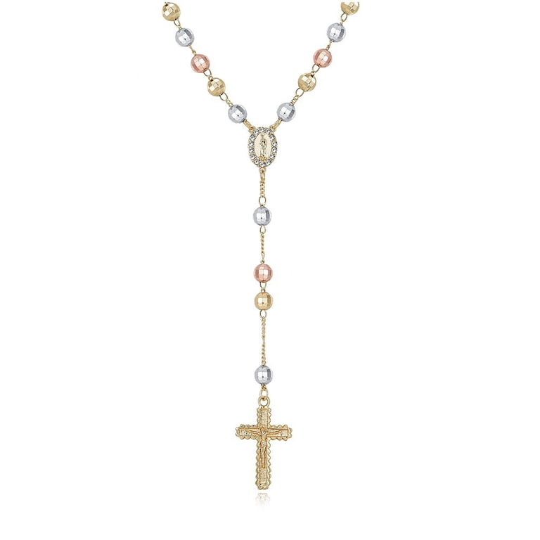 OIDEA Catholic Rosary Necklace For Women - Crucifix Cross & Virgin Mary Medallion Y-Necklace
