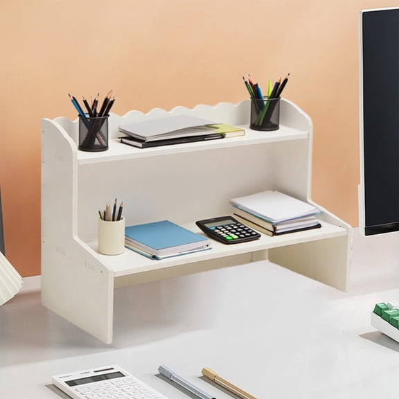 Btomtd Double Layer Heightened Desktop Rack, Student and Home Storage Shelves for Cosmetics and Stationery, Office Organizer Shelf for Books 18"W x 8"D x 12"H, L