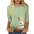 thumbnail image 2 of Ounisa Womens 3/4 Sleeve T Shirts Crew Neck Easter bunny Printed Casual Loose Fit Soft Comfy Spring Festival Daily Wear Tops S-5XL, 2 of 6