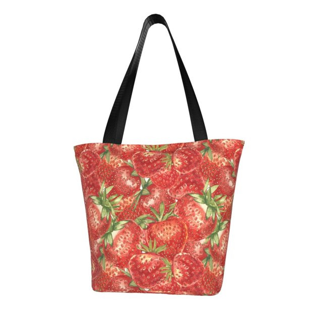 Fotbe Strawberry Bolsa de Playa con Estampado, Bolsa de Hombro, Bolsa de Mano Espaciosa, Bolsa de Viaje Ligera, Bolsa de Compras Versátil
