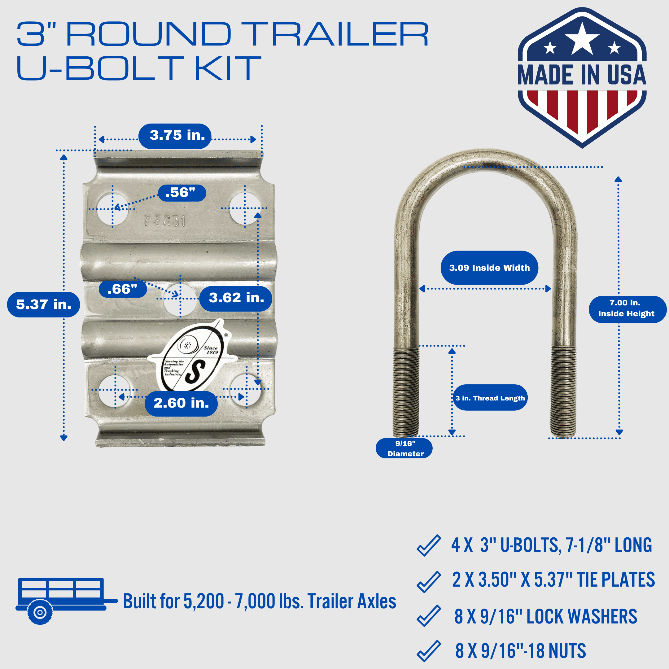 SOUTHWEST WHEEL USA Made 5,200 lbs. Trailer Axle Suspension Kit Incl. Leaf Springs, Hanger & U-Bolt kit