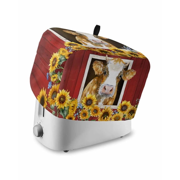 Toaster Cover 4 Slice Sunflower Cow Toaster Oven Cover with Pockets Farm Animal Barn Dustproof Bakeware Protector Small Kitchen Appliance Dust Covers and Fingerprint Protection