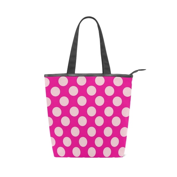 Zipper canvas bag, large capacity large size practical handbag, durable Canvas with leather material, DIY personalized pattern customization. Pink Dots