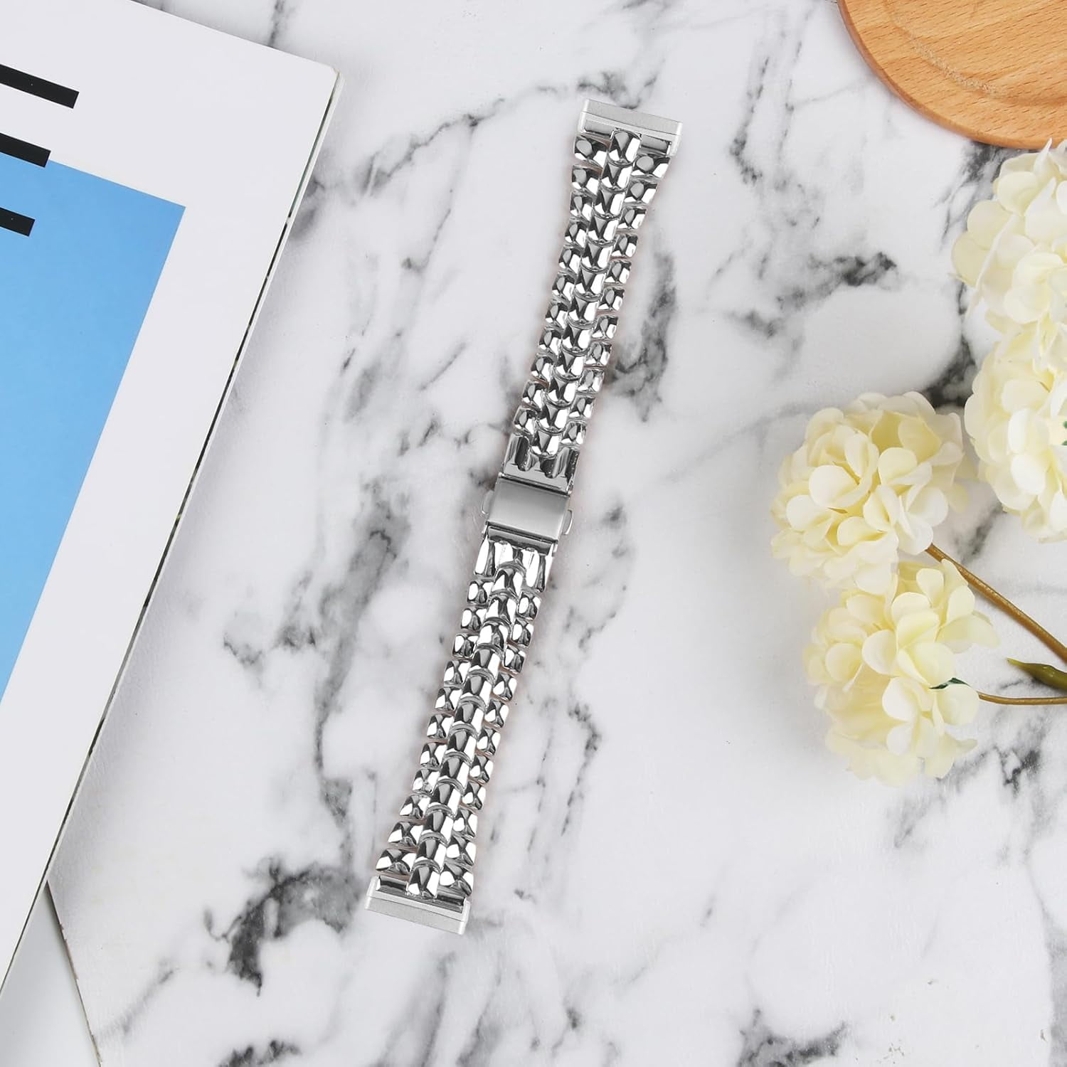 REQO Metal Bands Compatible with Fitbit Versa 4/Versa 3/Sense 2/Sense, Women Replacement Wristband