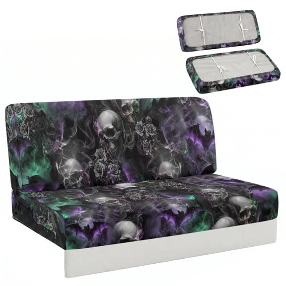 Psesaysky Gothic Skull Bat Jackknife Sofa Cover, 2 Piece Elastic Anti Scratch Camper Slipcover for RV Folding Sofa Bed and Travel Trips