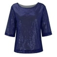 thumbnail image 2 of Women's Solid Color Sequin Round Neck Splicing Loose Casual T Shirt, 2 of 4