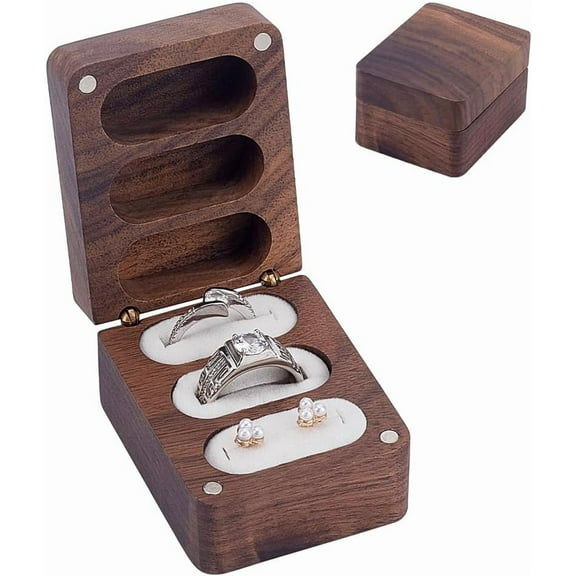 Solid Wood Ring Box 3 Slot Ring Box with White Velvet Inside Wood Jewelry Ring Holder Gift Box Rectangle Wooden Ring Case Box