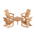thumbnail image 2 of WestinTrends Ashore 5 Piece Patio Rocking Chair Set, All Weather Poly Lumber Adirondack Rocker Conversation Set Porch Patio Chairs Set of 4 with Low Coffee Table, Teak, 2 of 10