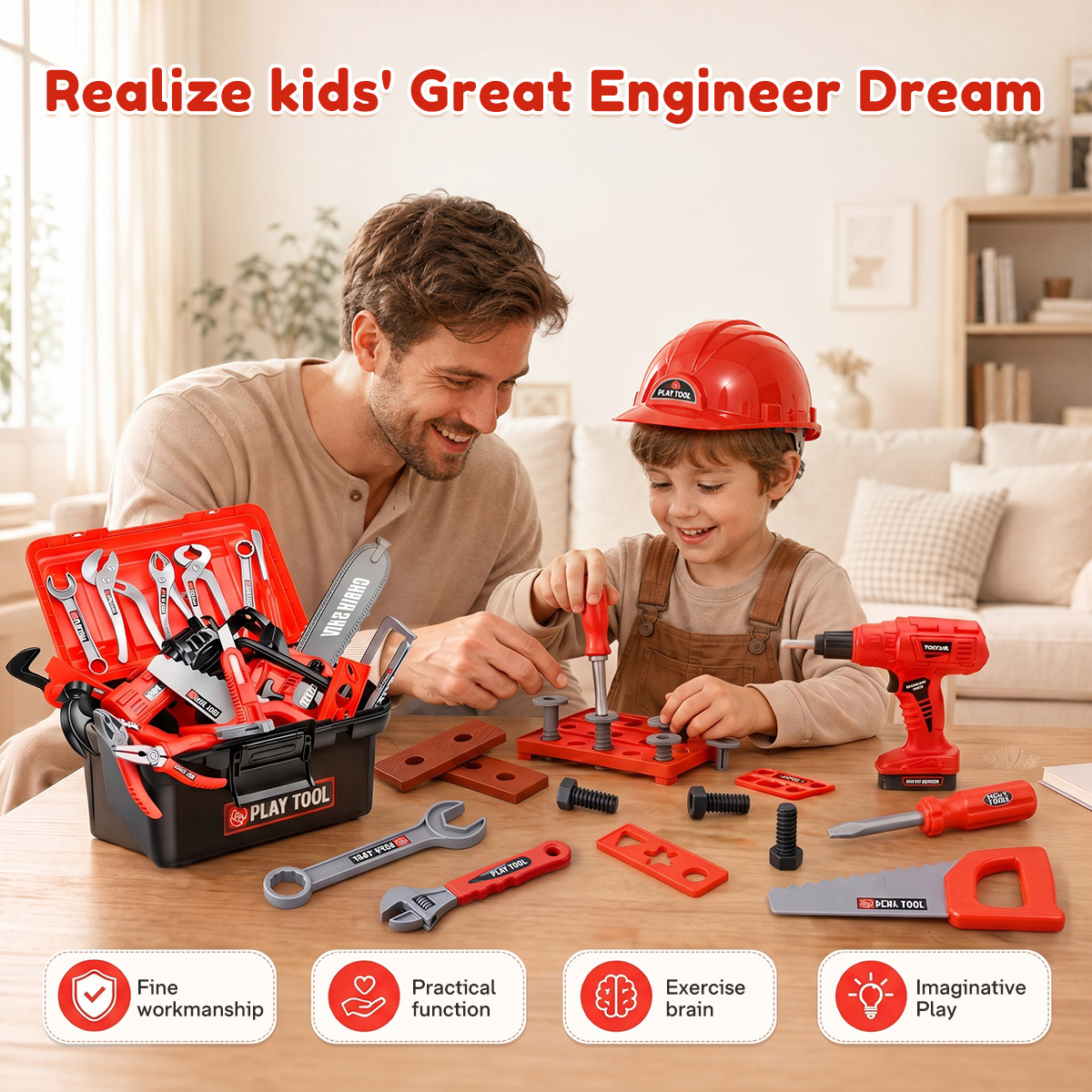 ALLJOY 55 Piece Kids Tool Set with Electronic Drill photo 7
