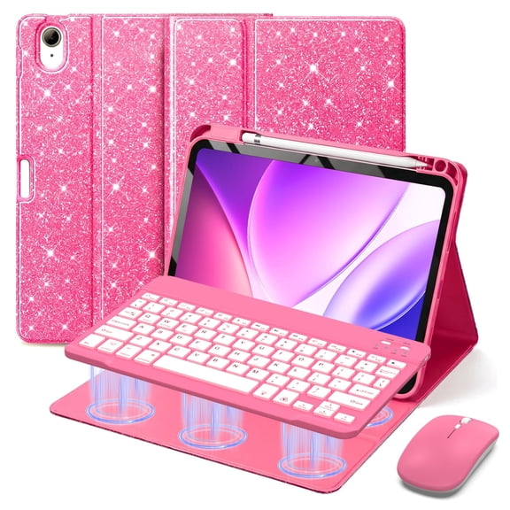 Windiluna 3 in 1 Keyboard Case with Mouse for iPad A16, Compatible 11th 2025 10th 2022 Gen, 7 Color Backlight Detachable USB-C Keypad Magnetic Case with Pen Slot