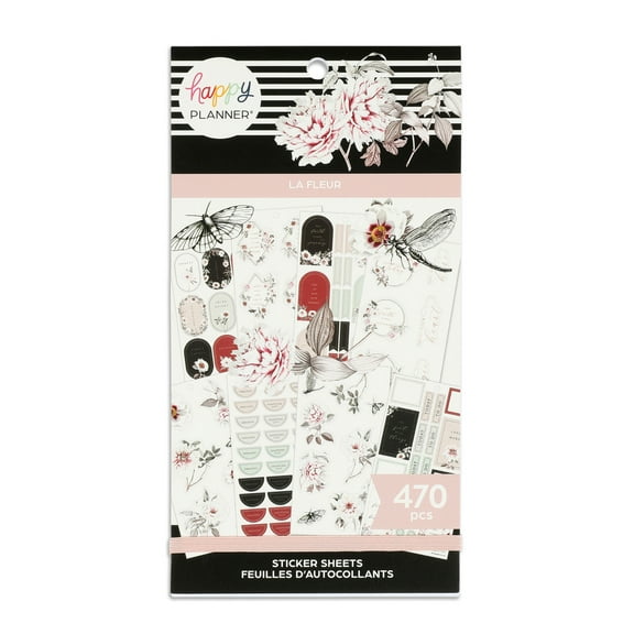 Happy Planner 30 Sheet Value Sticker Pack, La Fleur Theme, 470 Stickers Total