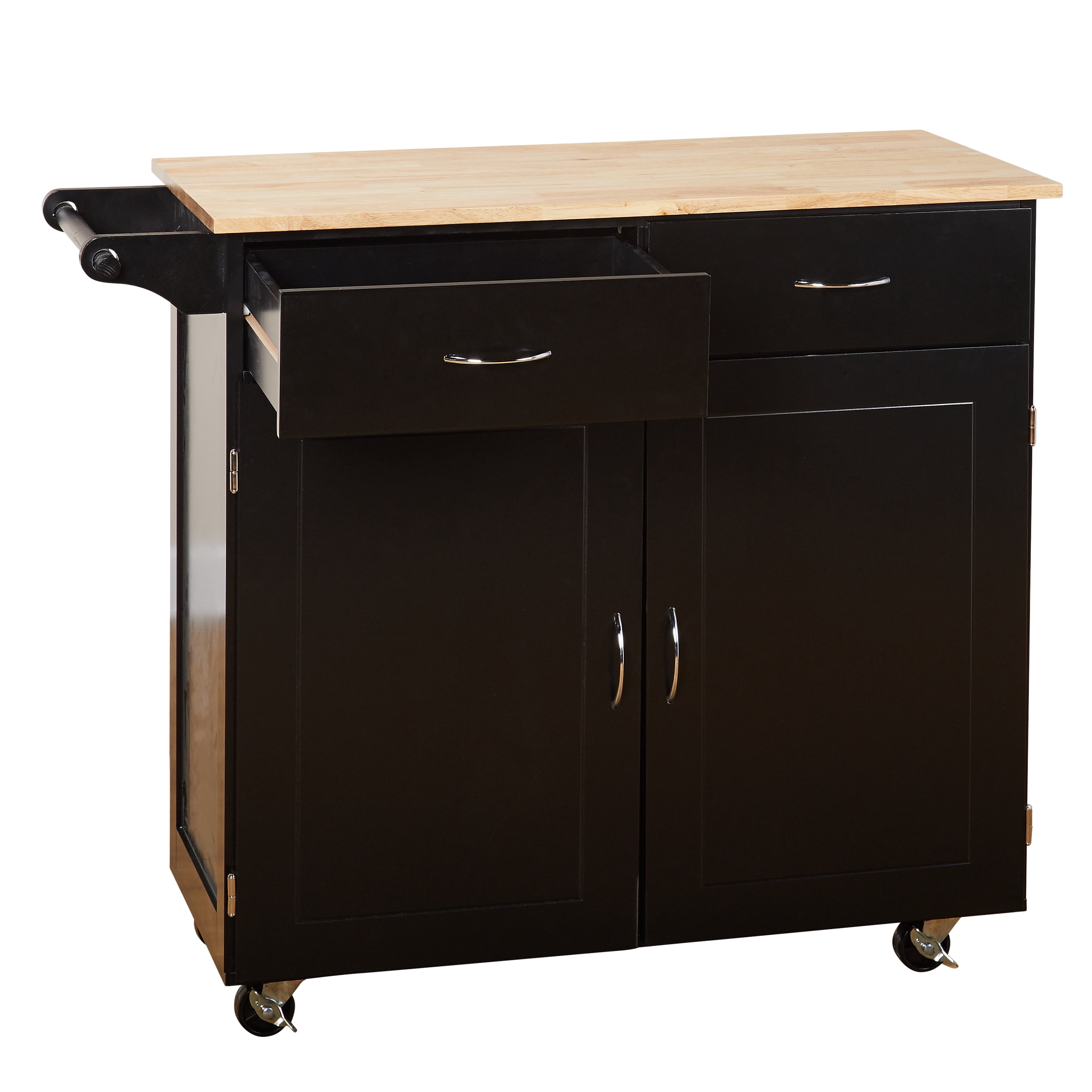 TMS Large Kitchen Cart with Wood Top, Black