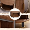 thumbnail image 5 of Round Coffee Table with Storage, 31.5" Modern Coffee Table with 360° Curved Sliding Door, Fluted Wood Accent Coffee Table with Adjustable Footpads, Round Center Table for Living Room, Walnut, 5 of 7