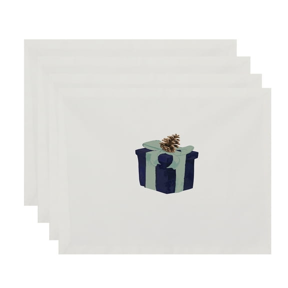 Simply Daisy Gift Wrapped 18 x 14 Inch Navy Blue Holiday Print Placemat (Set of 4)
