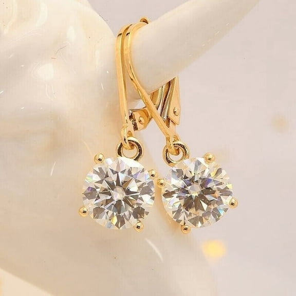2Ct Round Cut Lab Created Diamond Solitaire Women's Dangle Drop Earrings 14K Yellow Gold Plated 925 Silver