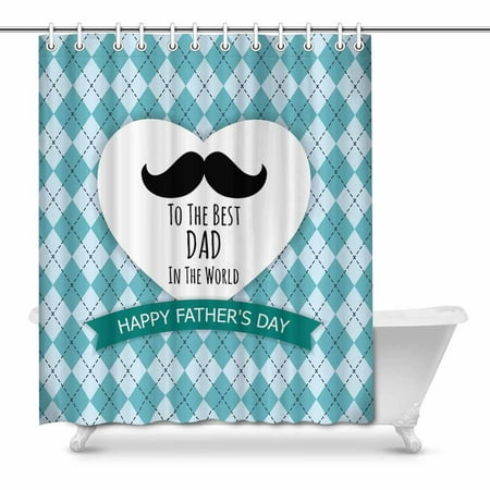 MKHERT Best Dad in The World Happy Father's Day in Blue Argyle Waterproof Shower Curtain Decor Fabric Bathroom Set 66x72
