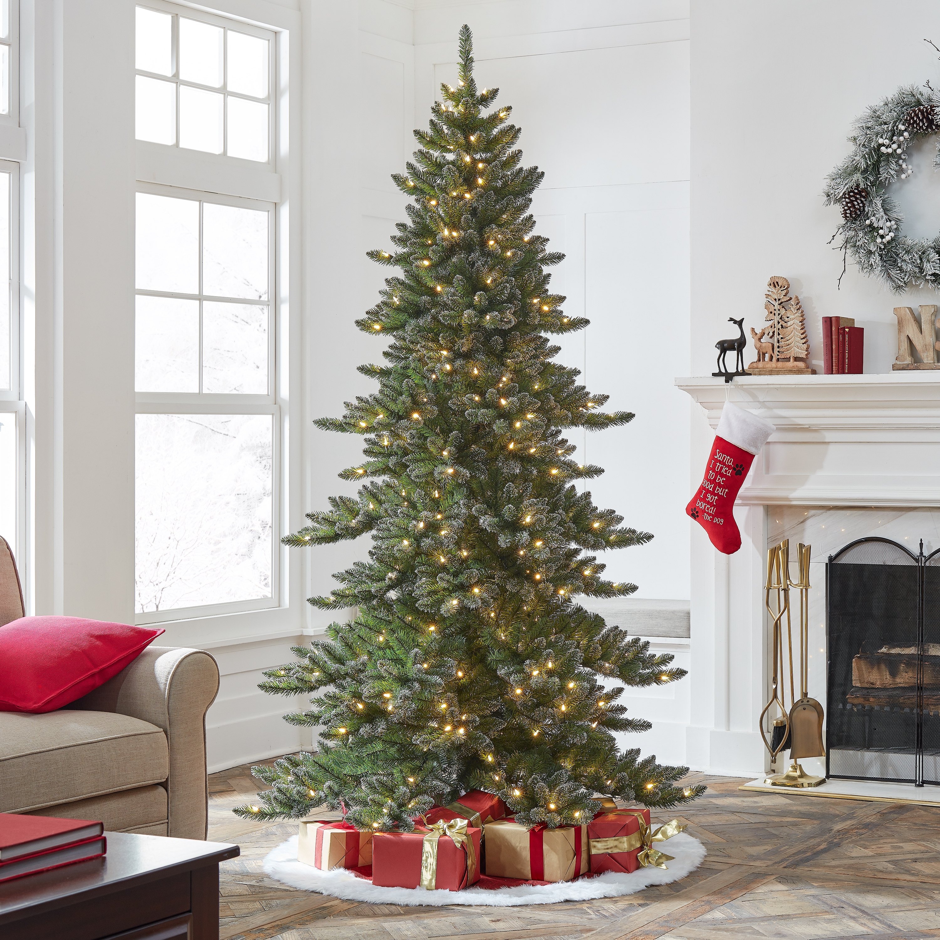 Holiday Time Pre-Lit Grandview Glittering Artificial Christmas Tree, Warm White LED Lights, Green, 7.5' - image 2 of 6