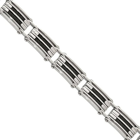 Primal Steel Stainless Steel Polished Black IP-Plated Wire Link Bracelet, 8.5