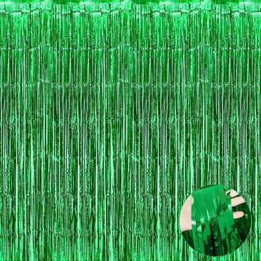 Green Stage Streamers Backdrop,Foil Fringe Backdrop Curtain,Metallic Tinsel Curtains,Shiny Household Wall Decorations,for Wedding,Carnival,Birthday,Christmas,Party