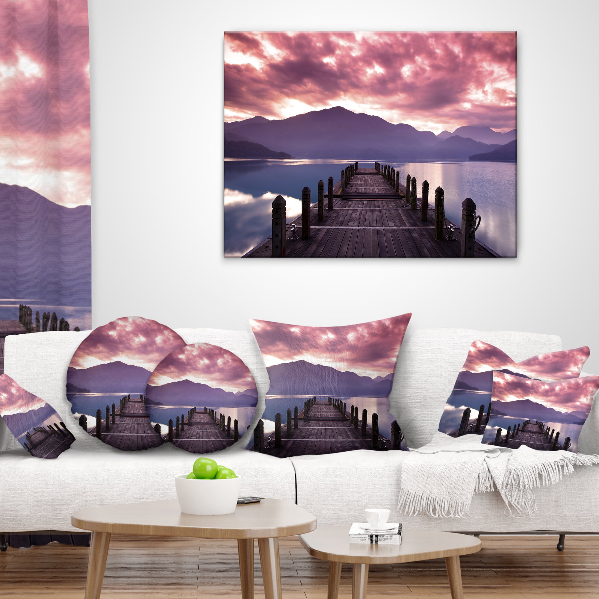 Designart Beautiful Spring Sea at Morning - Photography Throw Pillow - 12x20