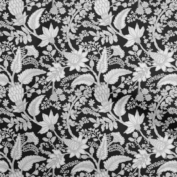 oneOone Polyester Spandex Black Fabric Jacobean Floral Sewing Fabric By The Yard Printed Diy Clothing Sewing Supplies 56 Inch Wide
