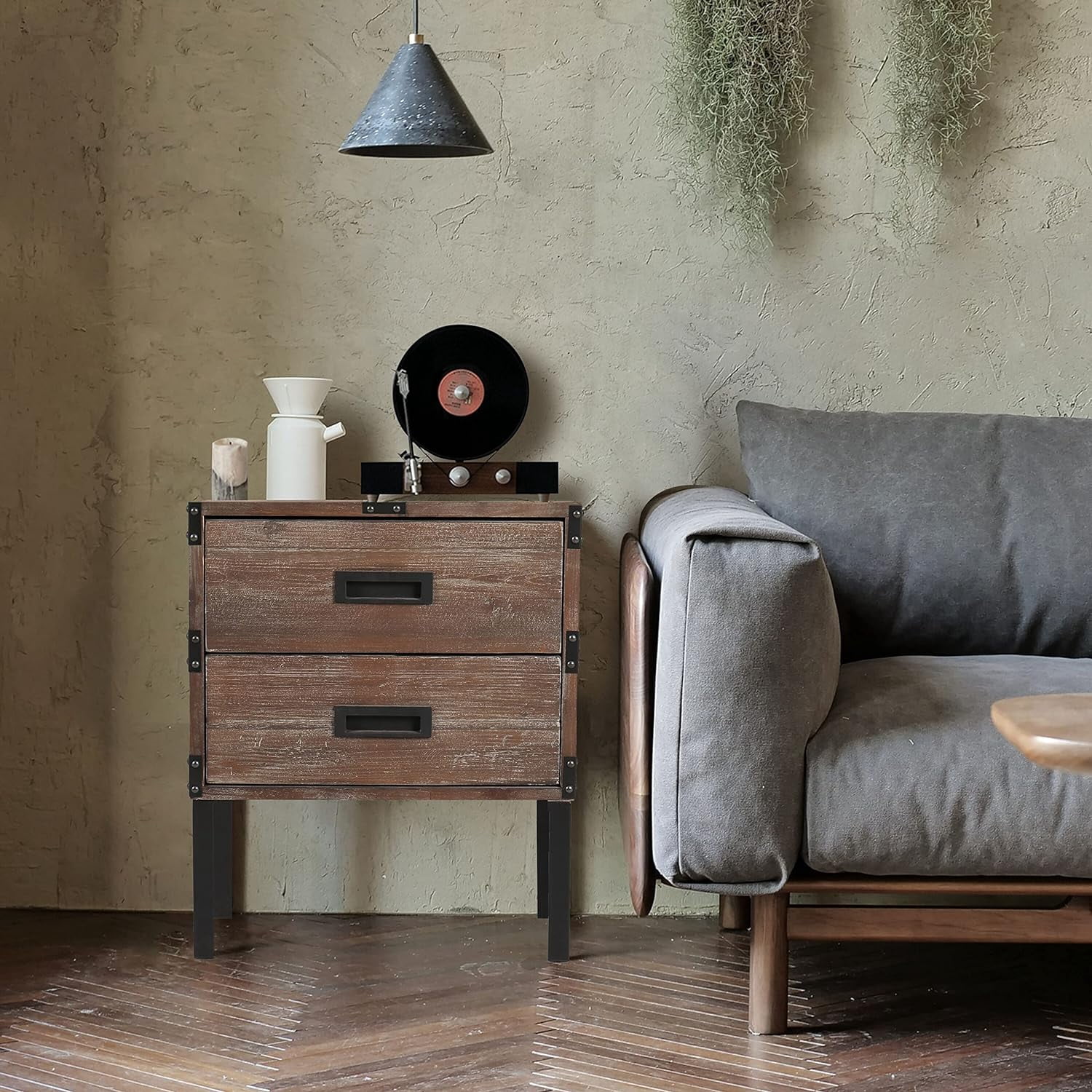 Coffee Table Set, Vintage Wood Storage Trunk Coffee Table with Two End Side Table