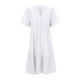 thumbnail image 5 of vigerkar 2025 Women Summer Short Dress V Neck Short Sleeve A Line Hollow Out Lace Ruffle Cute Casual Beach Party Dresses White, XXL, 5 of 9