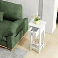 thumbnail image 3 of Narrow Side Table, Small End Table with Drawer & Shelf, Farmhouse Acacia Wood Tall Sofa Side Table, Slim Nightstand Bedside Table for Small Space Living Room, No Assembly, White, 3 of 9