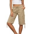 thumbnail image 7 of LEKWK Bermuda Jean Shorts for Women Knee Length High Waisted Casual Denim Shorts Drawstring Side Tie Long Jorts with Pockets Summer Fashion Daily Streetwear, 7 of 7