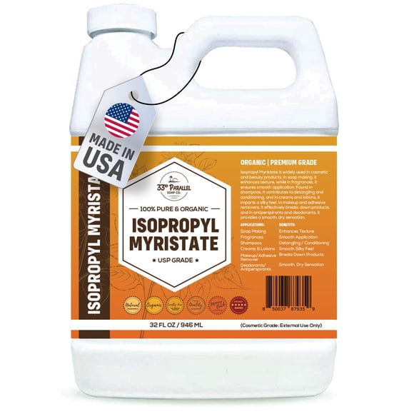 MIRISTATO DE ISOPROPIL (32 oz) IPM de grado cosmético derivado de plantas naturales para hacer jabón Fragancias Champú Cremas y lociones Maquillaje y removedor de adhesivos Antitranspirantes y desodor
