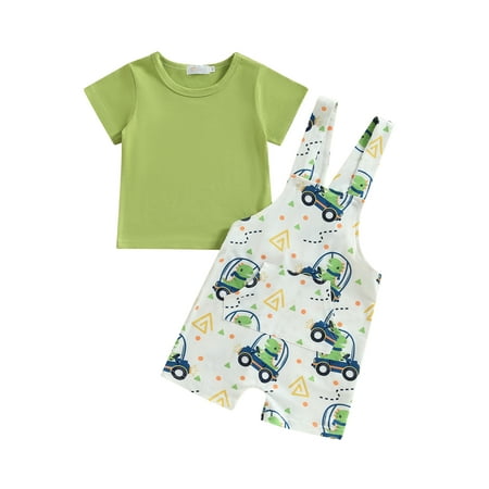 

Shuttle tree Toddler Baby Girl Boy Overalls Romper Outfit Short Sleeve Tops T-Shirt Suspender Pocket Shorts Clothes Set