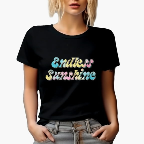Distressed Endless Sunshine & Summer Themed Tie Dye Art Merch Gift, Black T-Shirt, Small