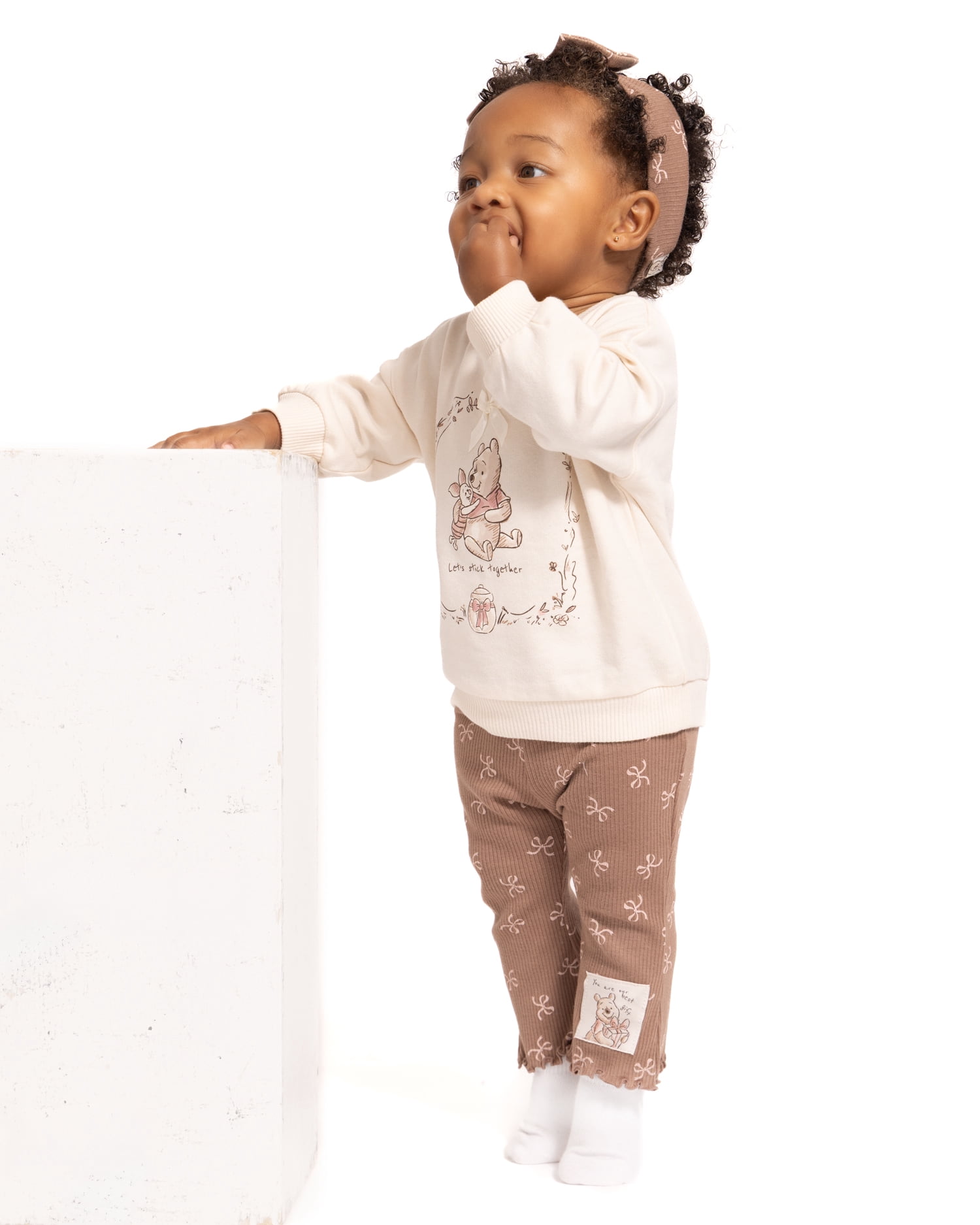 Winnie the Pooh Baby Girl's Crewneck Sweatshirt, Leggings and Headband, 3 Piece, Sizes 0/3M-24M