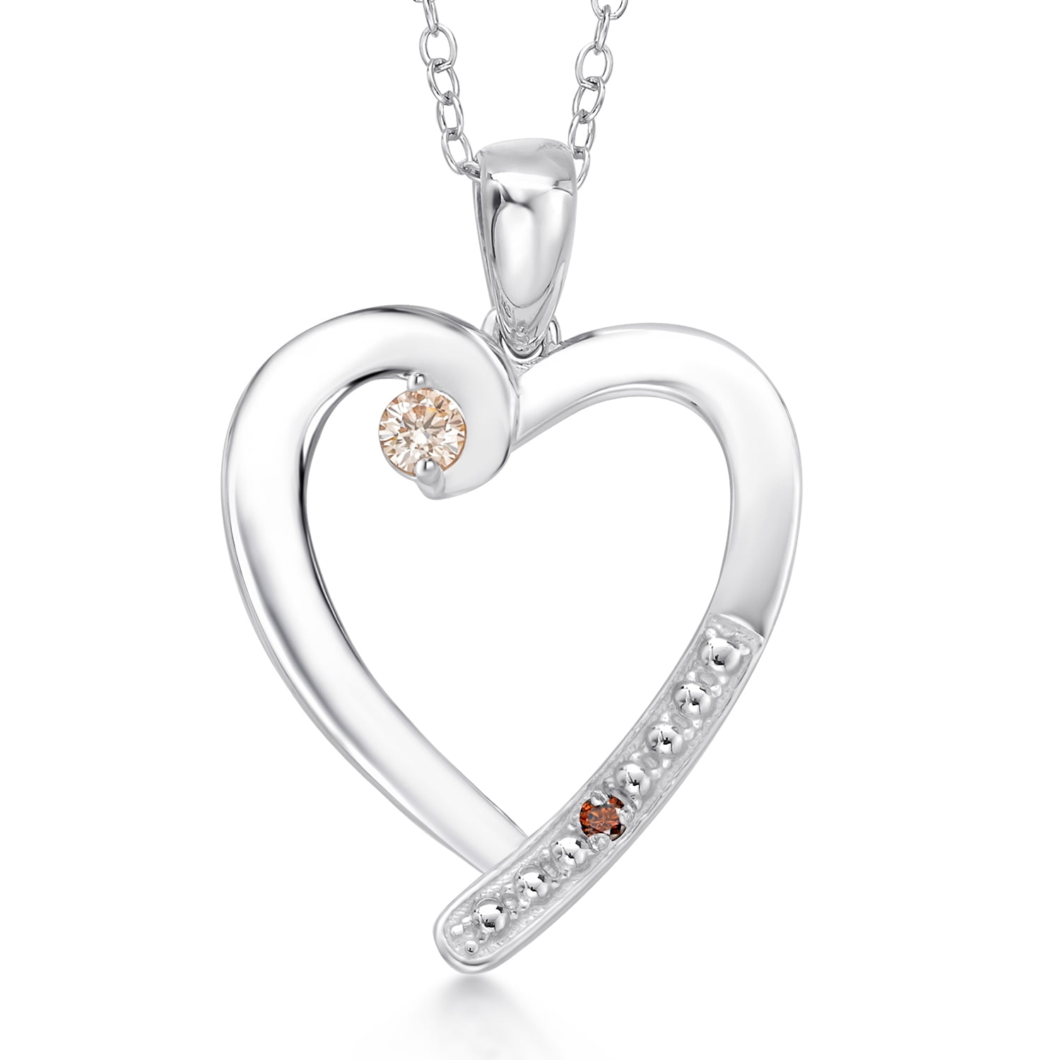 Gem Stone King 925 Sterling Silver Pink Lab Grown Diamond and Red Garnet Heart Pendant Necklace for Women | 0.20 Cttw | Gemstone April Birthstone | Round 3.5MM | With 18 inch Chain