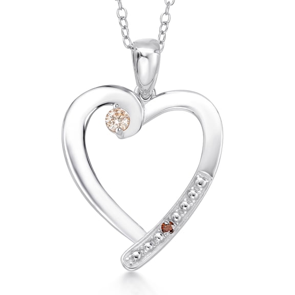 Gem Stone King 925 Sterling Silver Pink Lab Grown Diamond and Red Garnet Heart Pendant Necklace for Women | 0.20 Cttw | Gemstone April Birthstone | Round 3.5MM | With 18 inch Chain
