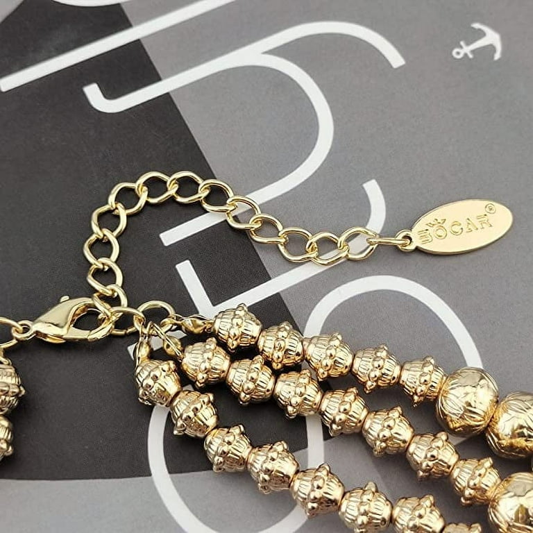 Collana Bocar Con Perline Multistrato - Design Statement Knot, Lunghezza 61 Cm, Verde Oliva E Argento - Foto 6