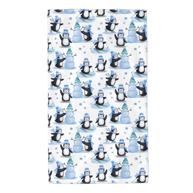 Fotbe Playful Penguins and Snowmen Toalla Premium con Patrón, Toalla de Microfibra de Secado Rápido, Ligera y Altamente Absorbente (27.5x16in), Ideal para Uso Diario